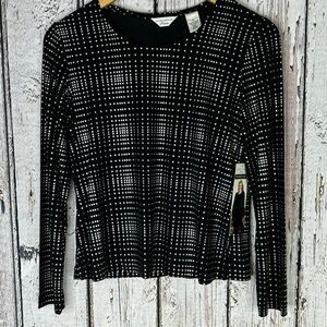 🏷️NWT Laura Ashley Vintage Petite Small‎ Black Metallic Trip Ready Knits Blouse